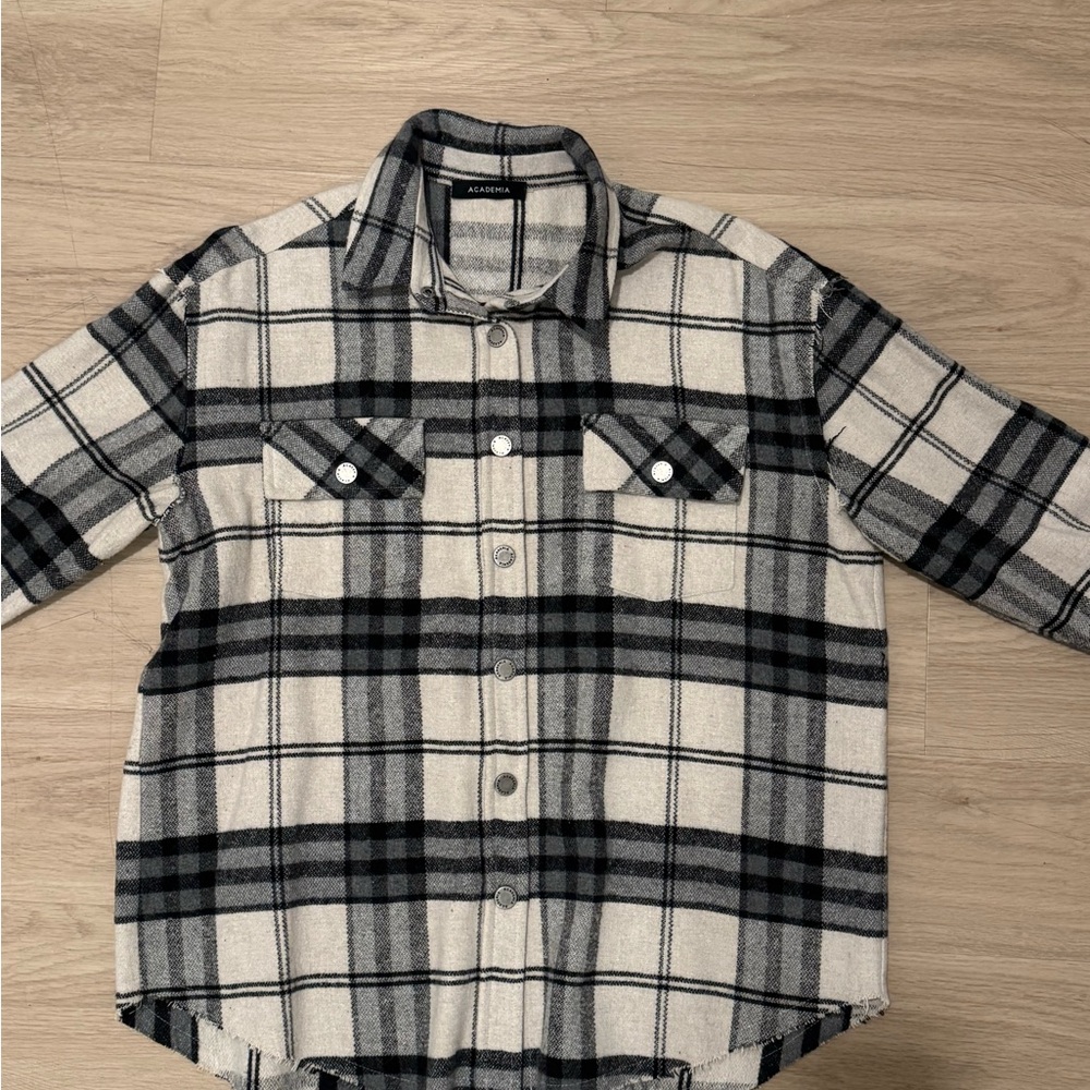 Black and White Plaid Button-Up Shirt